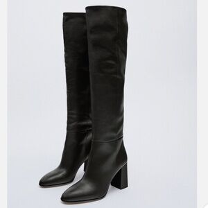 Zara Black Heeled Knee-High Boots